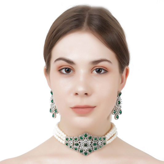 Intricate Diamonte Necklace Set - Auraa Trends