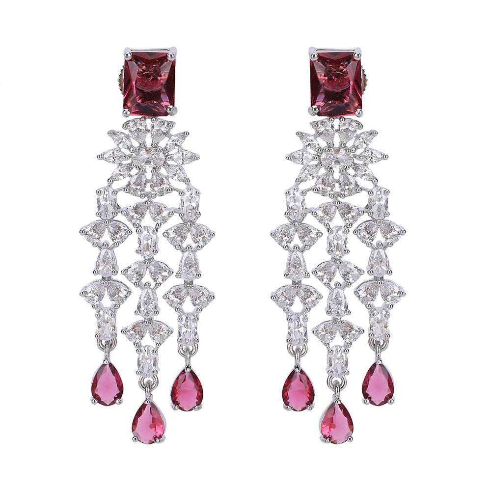 Jewellery Necklace set Matching Earrings Red And Silver - Auraa Trends