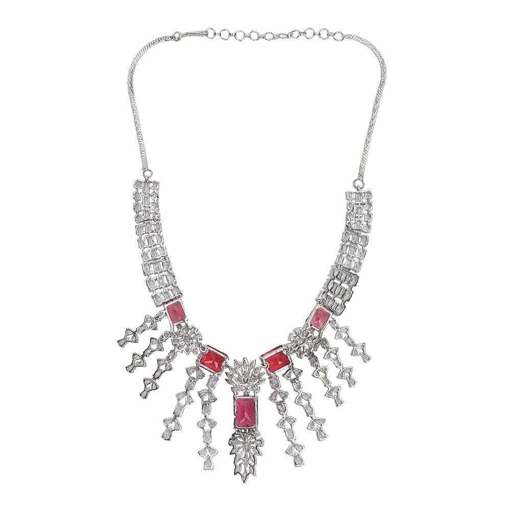 Jewellery Necklace set Matching Earrings Red And Silver - Auraa Trends