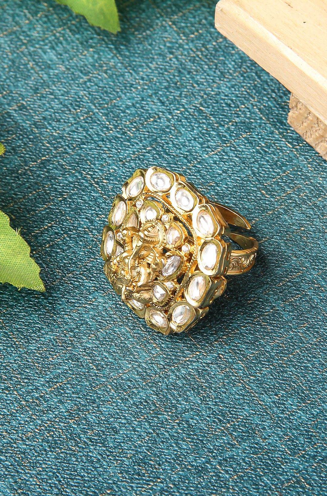 Kingly Gold Plated Kundan Ring - Auraa Trends
