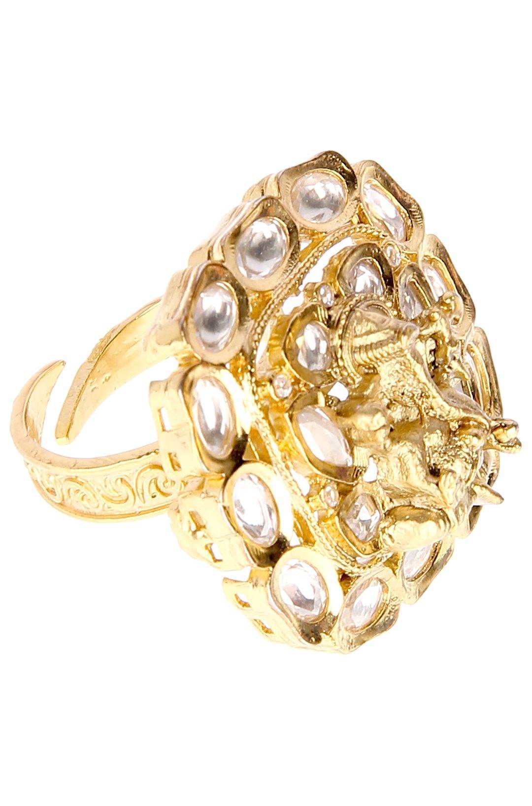Kingly Gold Plated Kundan Ring - Auraa Trends