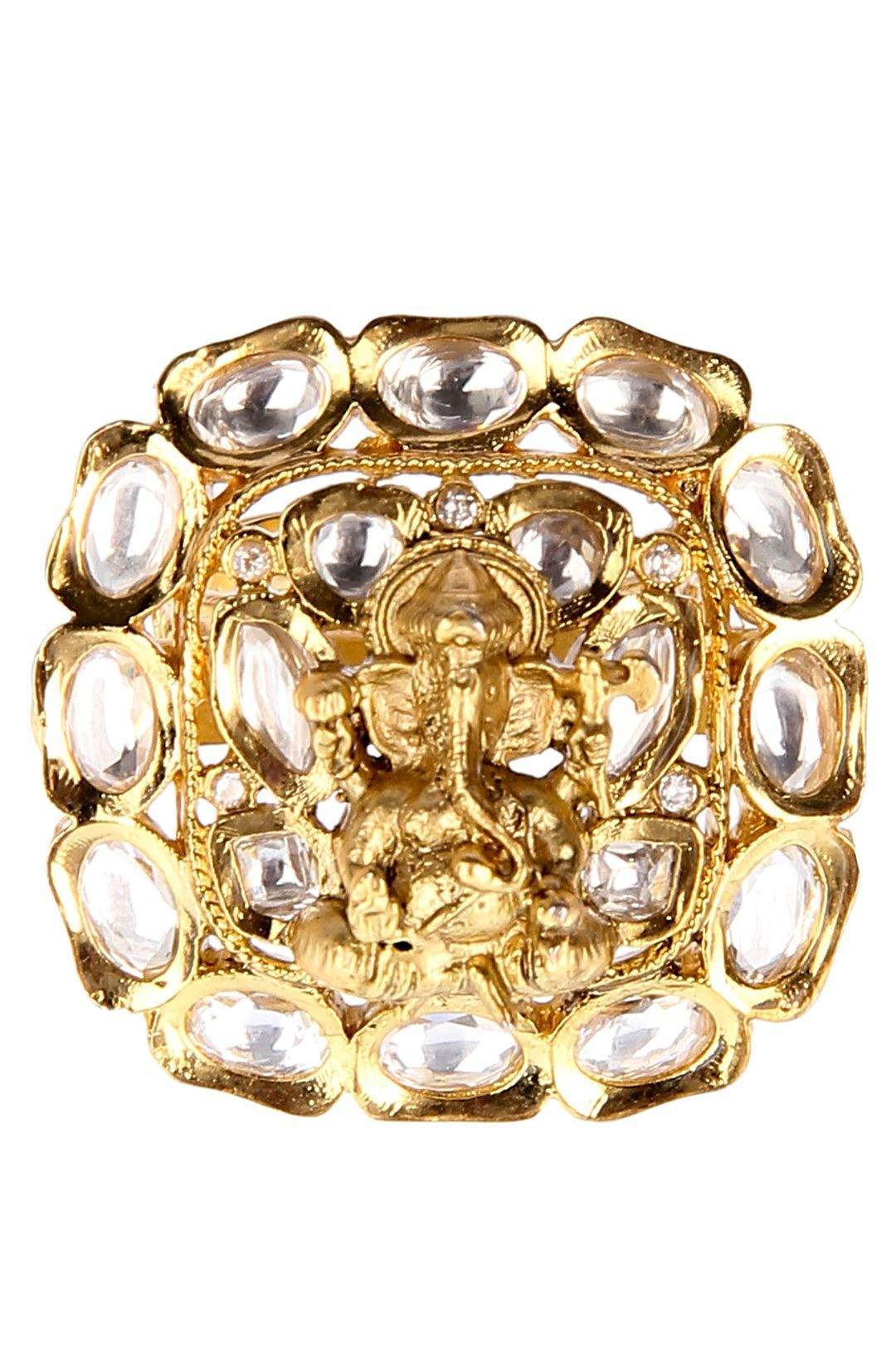 Kingly Gold Plated Kundan Ring - Auraa Trends