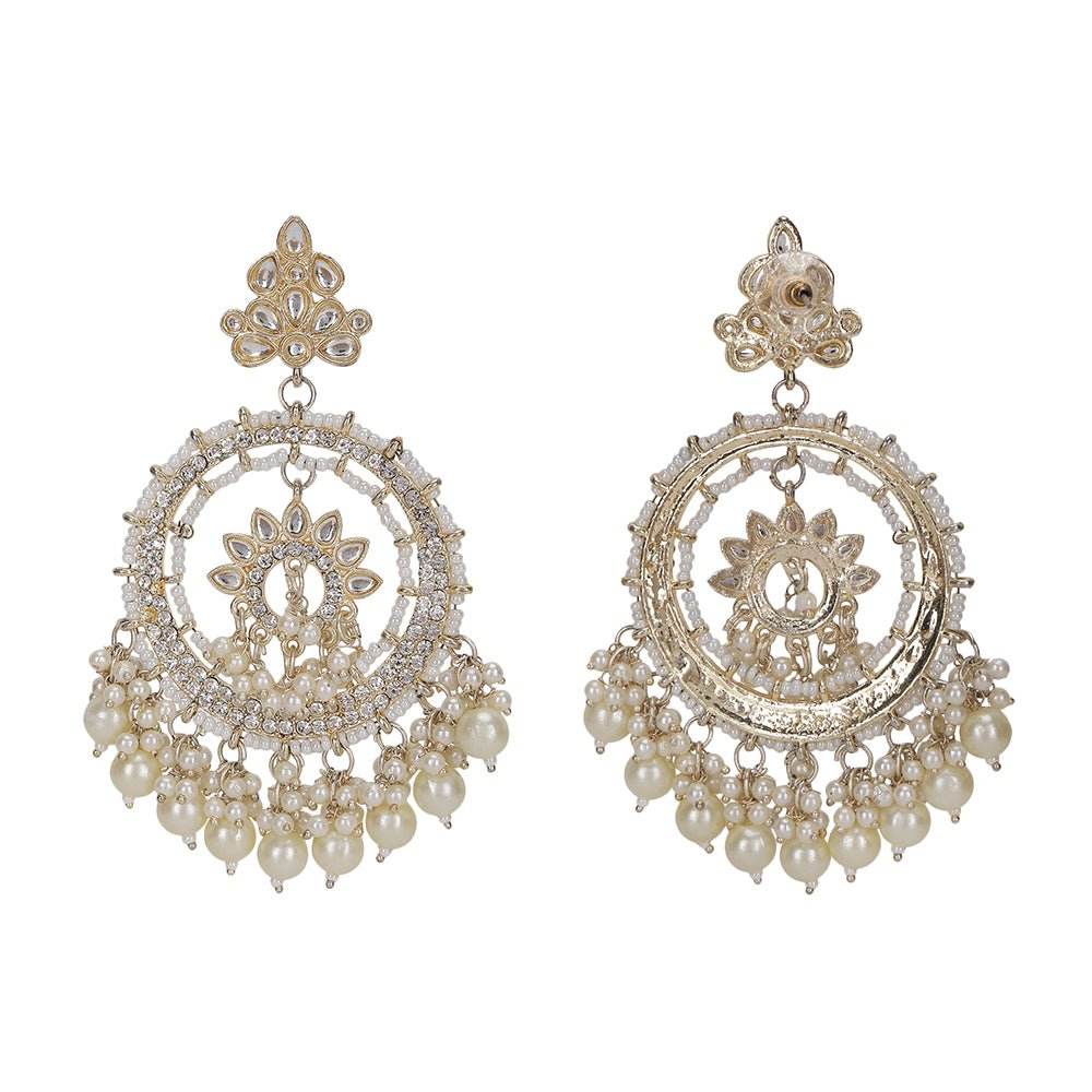 Kundan and Pearl Chandbaali Earrings - Auraa Trends