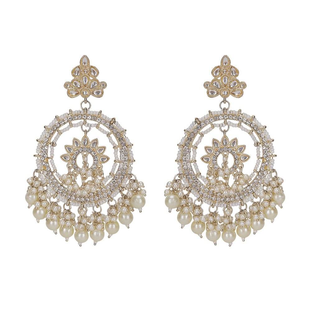 Kundan and Pearl Chandbaali Earrings - Auraa Trends