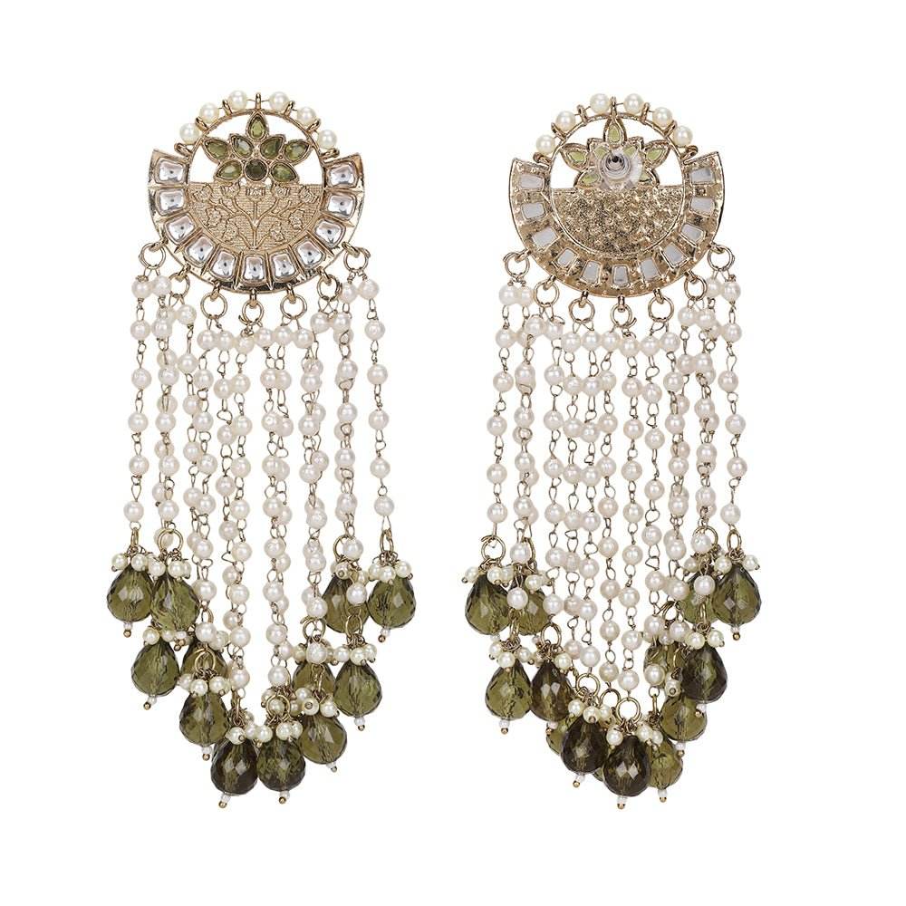Kundan and Pearl Chandelier Earrings - Auraa Trends