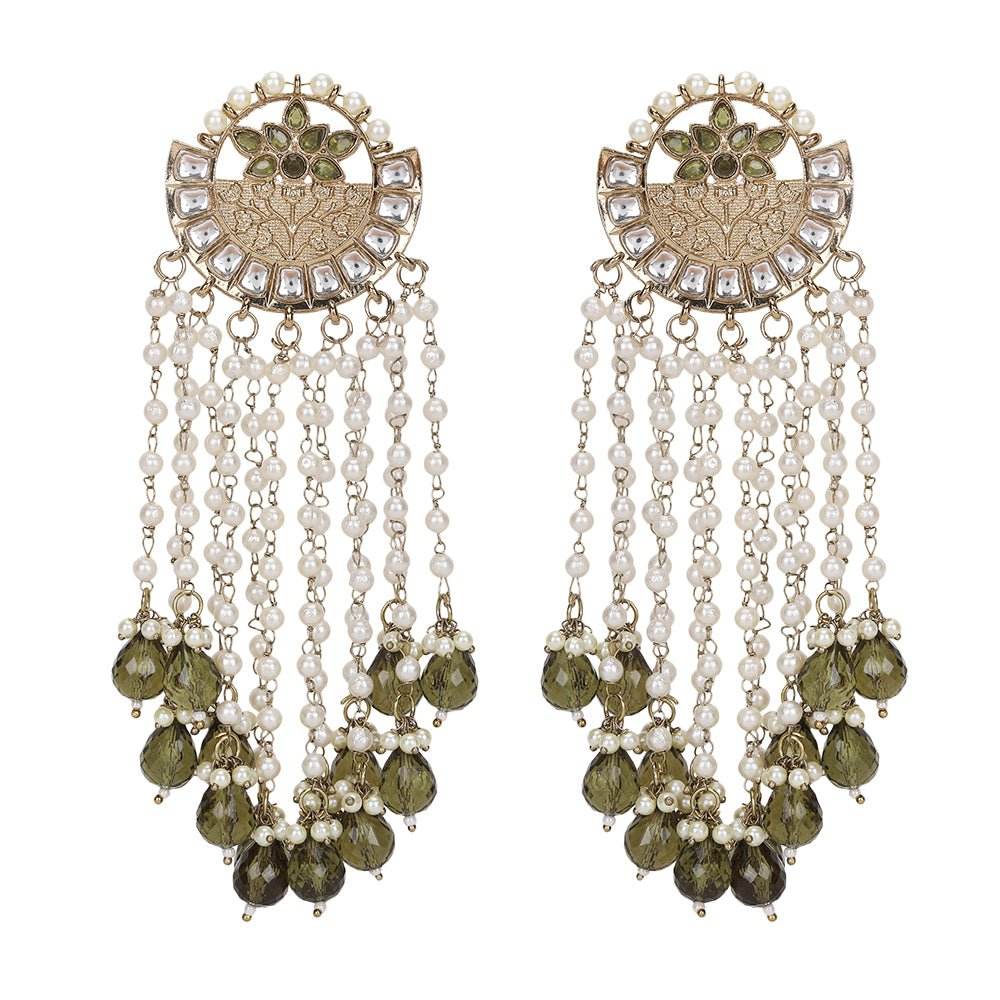 Kundan and Pearl Chandelier Earrings - Auraa Trends