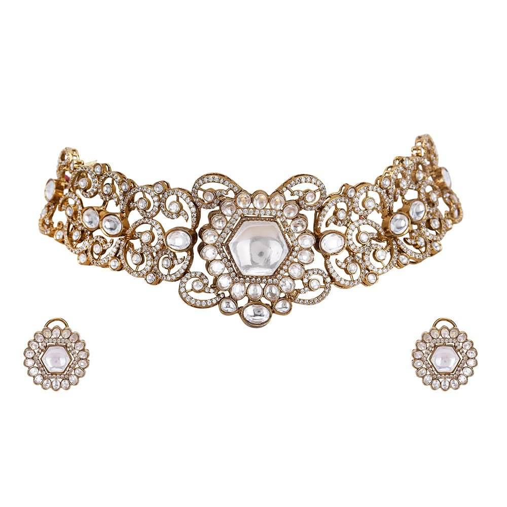 Kundan Bridal Choker Necklace Earring Set For Women - Auraa Trends