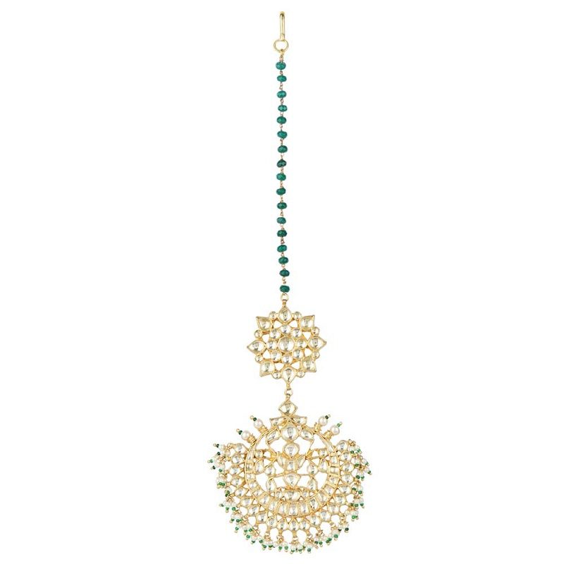 Kundan Chandbali Maangtikka with Pearl Detailing - Auraa Trends - Buy Kundan Chandbali Maang Tikka with Pearl Detailing