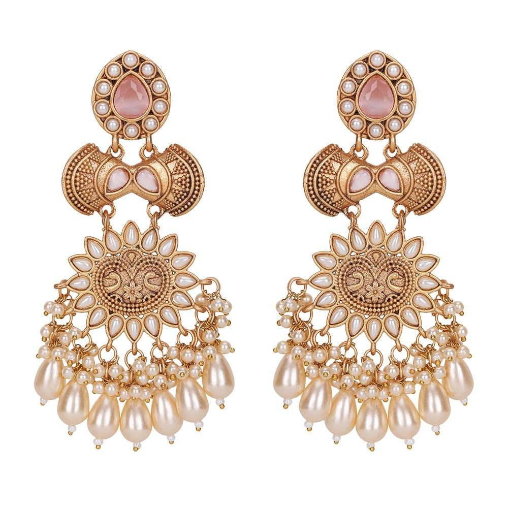 Kundan Chandelier Earrings with Floral Design - Auraa Trends