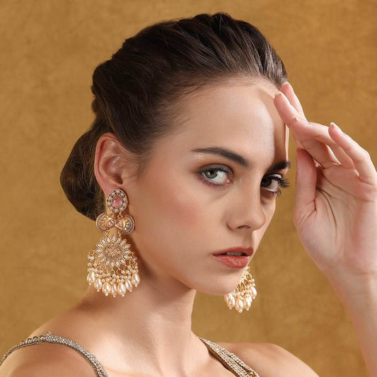 Kundan Chandelier Earrings with Floral Design - Auraa Trends
