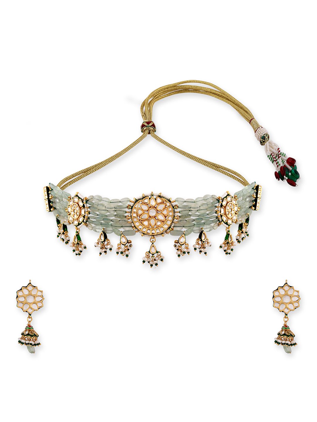 Kundan Choker Necklace Set with Matching Earrings - Auraa Trends - Choker - Kundan Choker Necklace Set with Matching Earrings