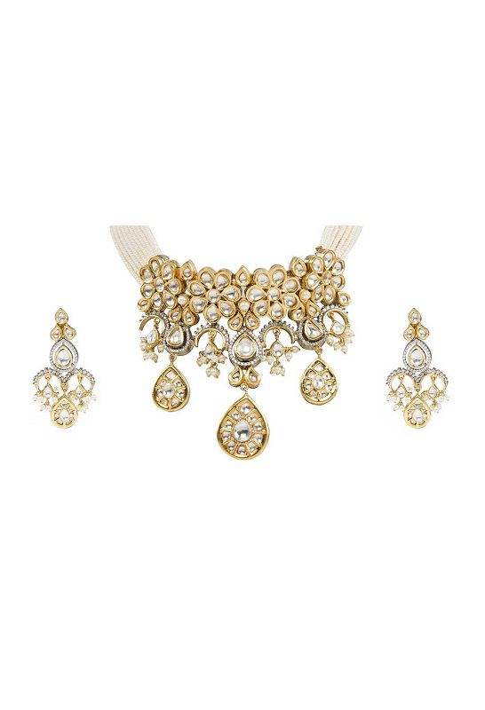 Kundan Choker Necklace Set with Matching Earrings - Auraa Trends