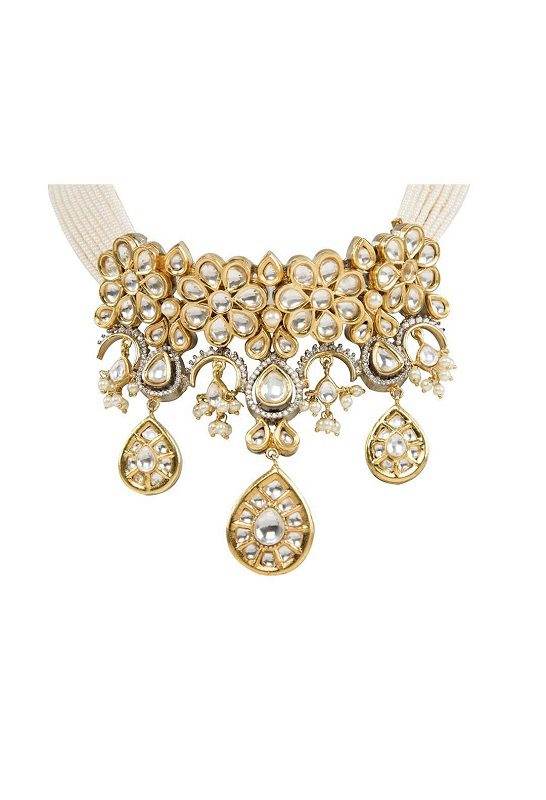 Kundan Choker Necklace Set with Matching Earrings - Auraa Trends
