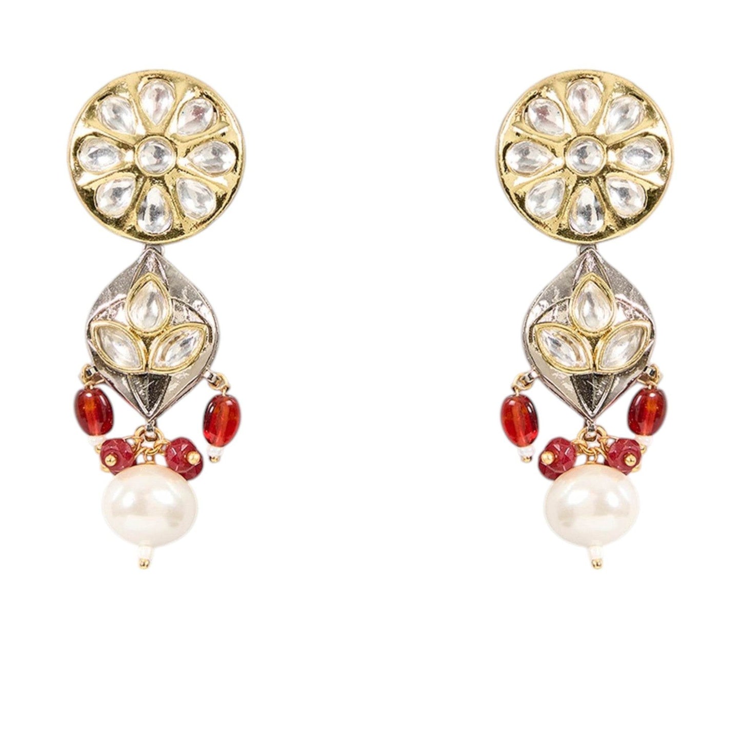 Kundan choker neckpiece in pearl and ruby beads - Auraa Trends