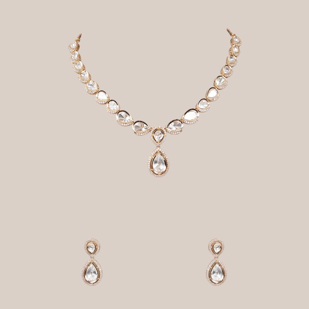Kundan Classic Teardrop Necklace Set - Auraa Trends - Necklaces - # - Auraa Trends - Kundan Classic Teardrop Necklace Set