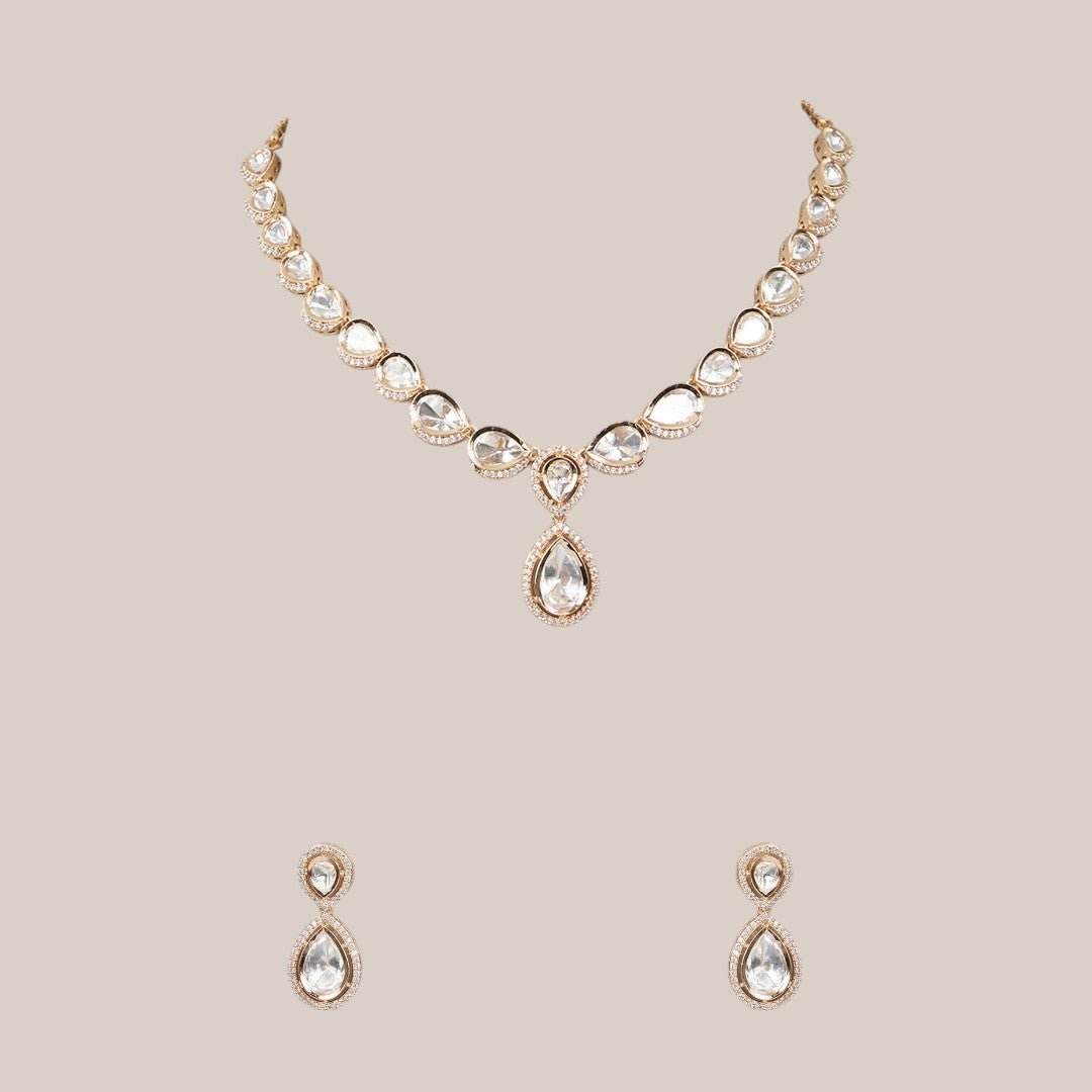 Kundan Classic Teardrop Necklace Set - Auraa Trends
