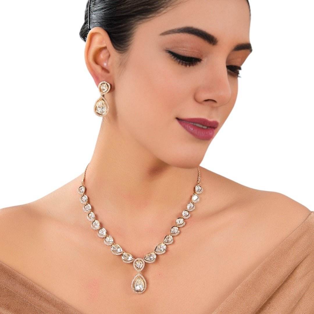 Kundan Classic Teardrop Necklace Set - Auraa Trends