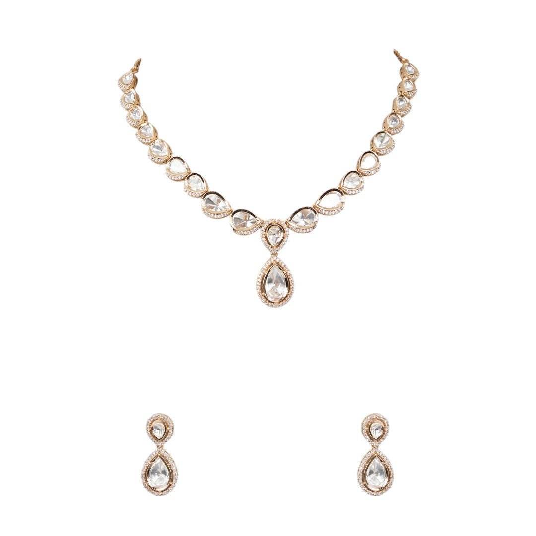 Kundan Classic Teardrop Necklace Set - Auraa Trends