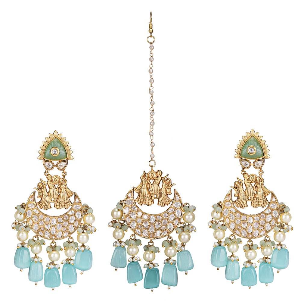 Kundan Maang Tikka and Chandbali Earrings - Auraa Trends