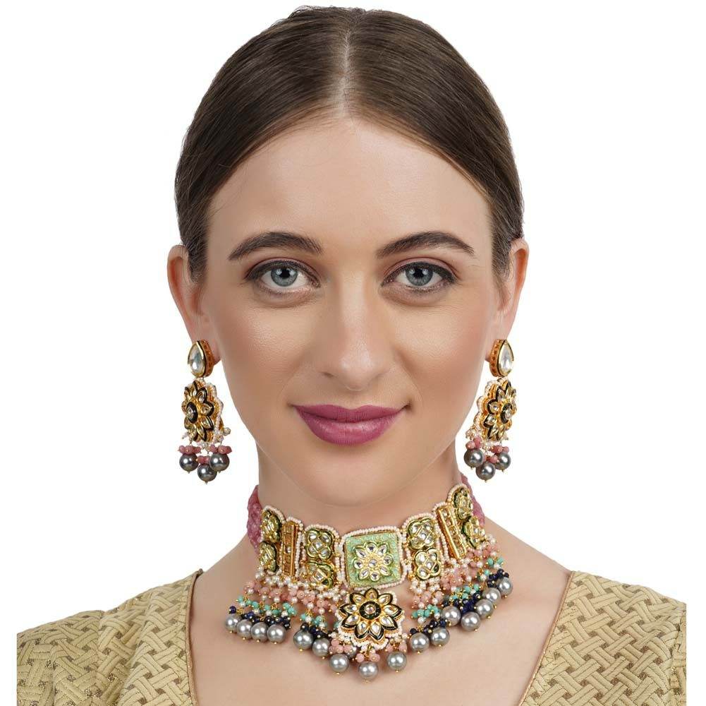 Kundan Multicolour Choker Necklace for Women - Auraa Trends