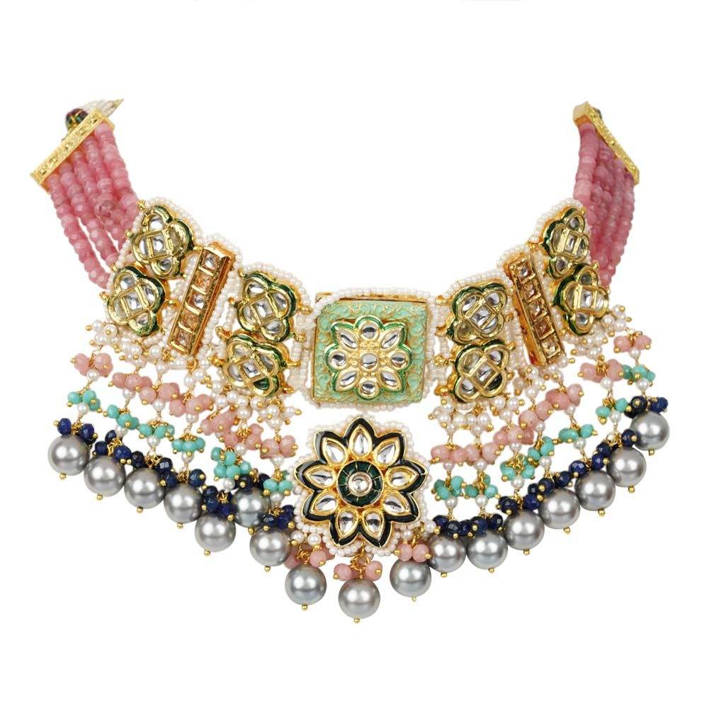 Kundan Multicolour Choker Necklace for Women - Auraa Trends
