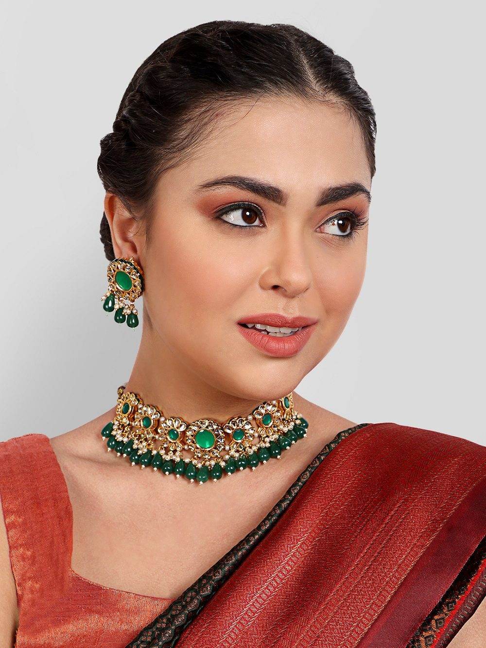 kundan necklace set for women Shining Gold Plated Kundan Choker Necklace Set - Auraa Trends