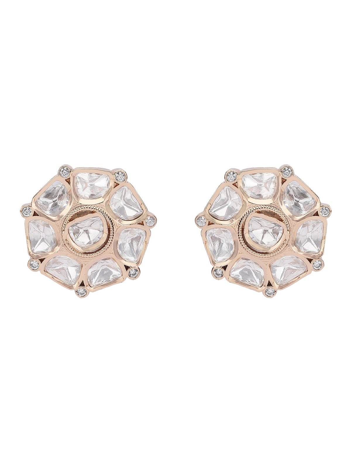 Kundan Necklace Set with Geometric Stud Earrings - Auraa Trends
