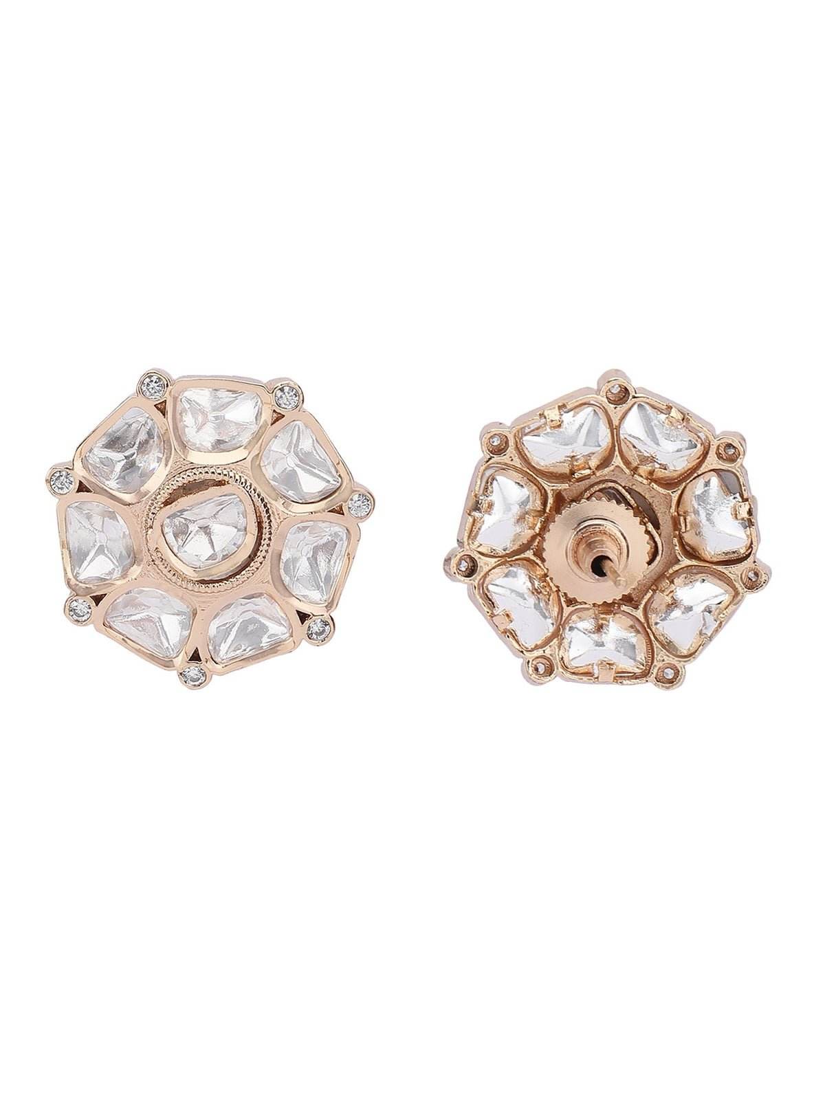 Kundan Necklace Set with Geometric Stud Earrings - Auraa Trends