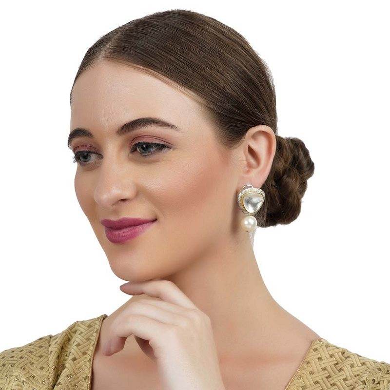 Kundan Pearl Drop Earring - Auraa Trends