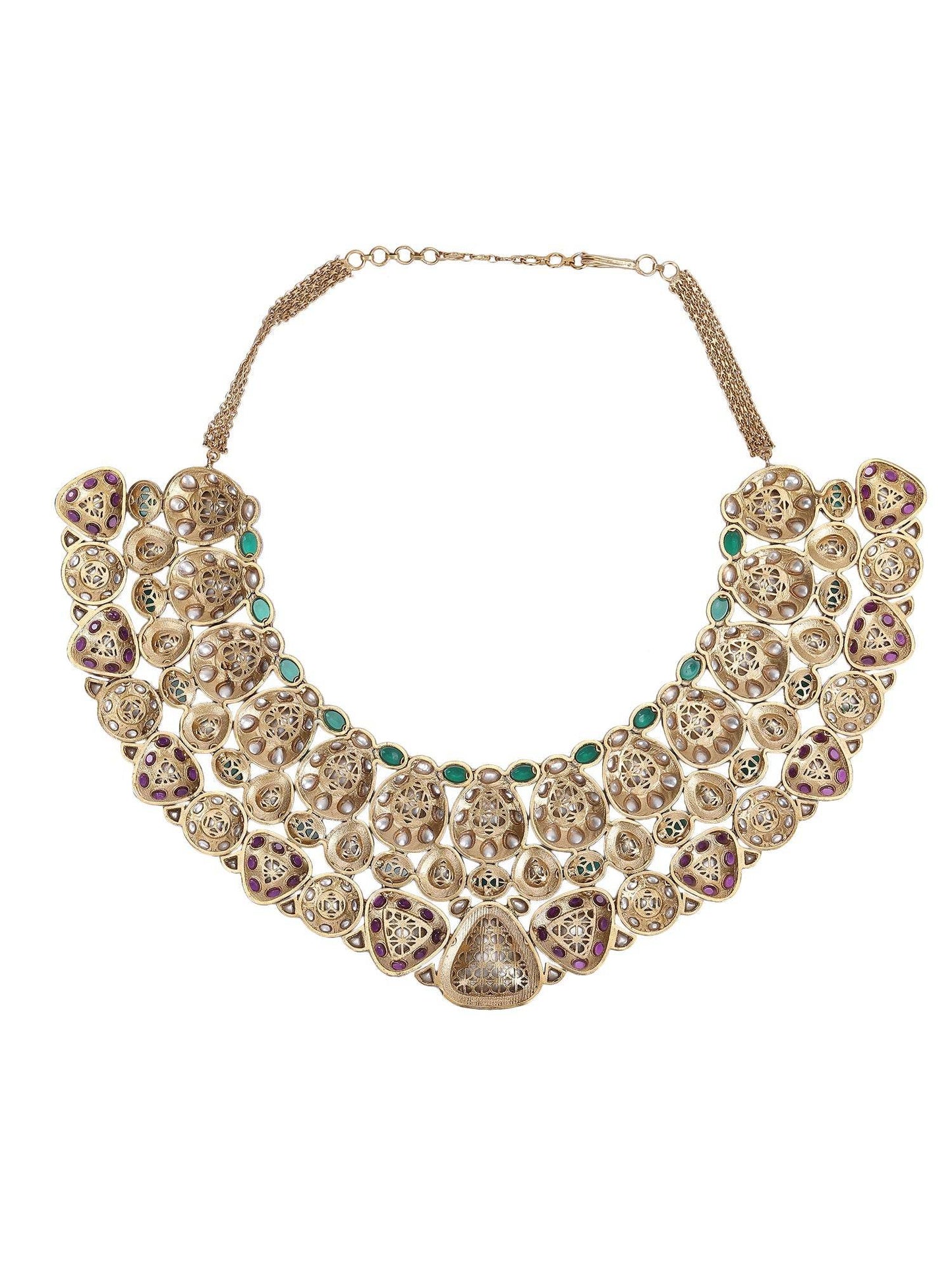 Kundan Polki Choker Necklace Set with Earrings and Maangtikka - Auraa Trends