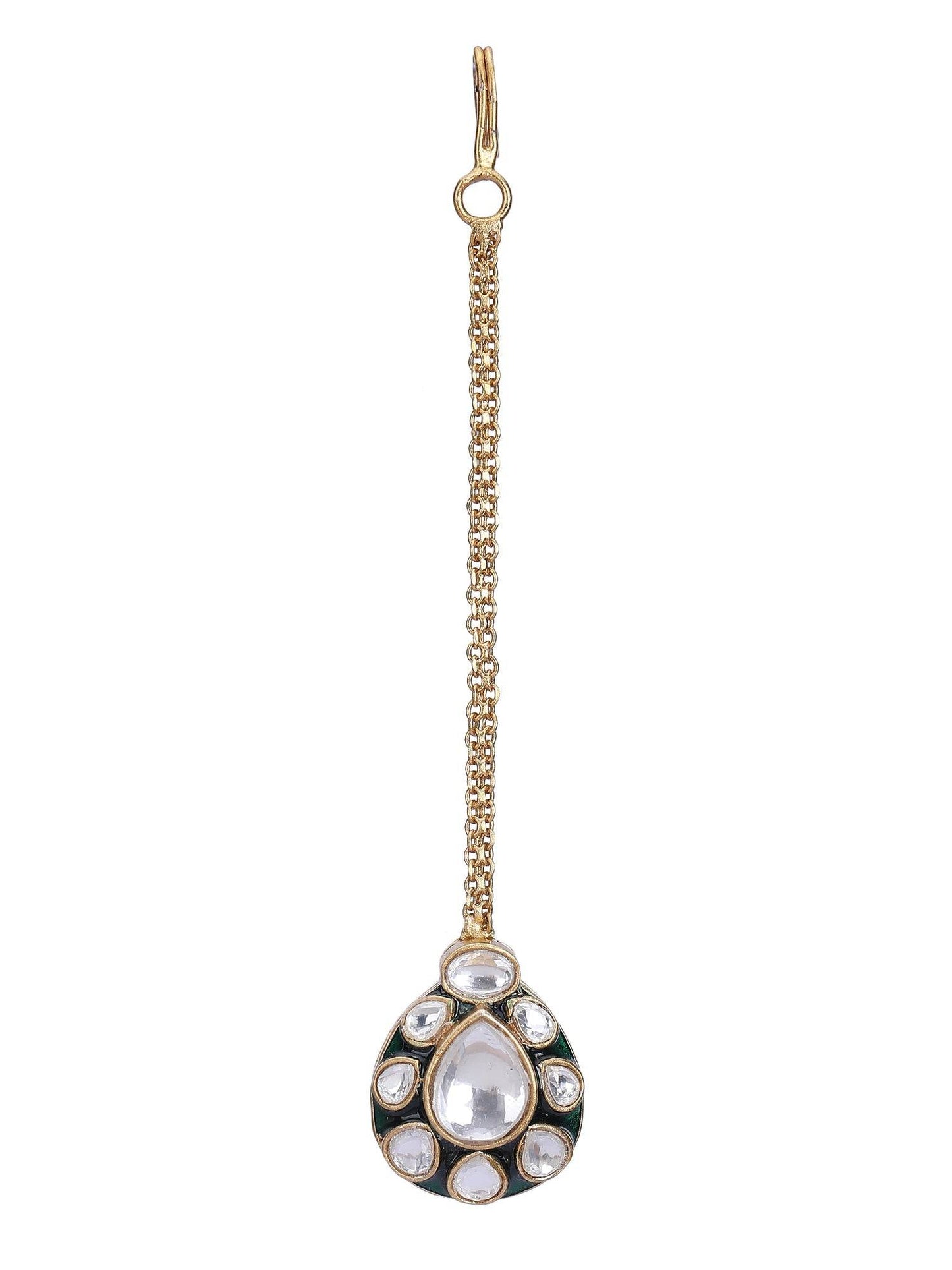 Kundan Polki Choker Necklace Set with Earrings and Maangtikka - Auraa Trends
