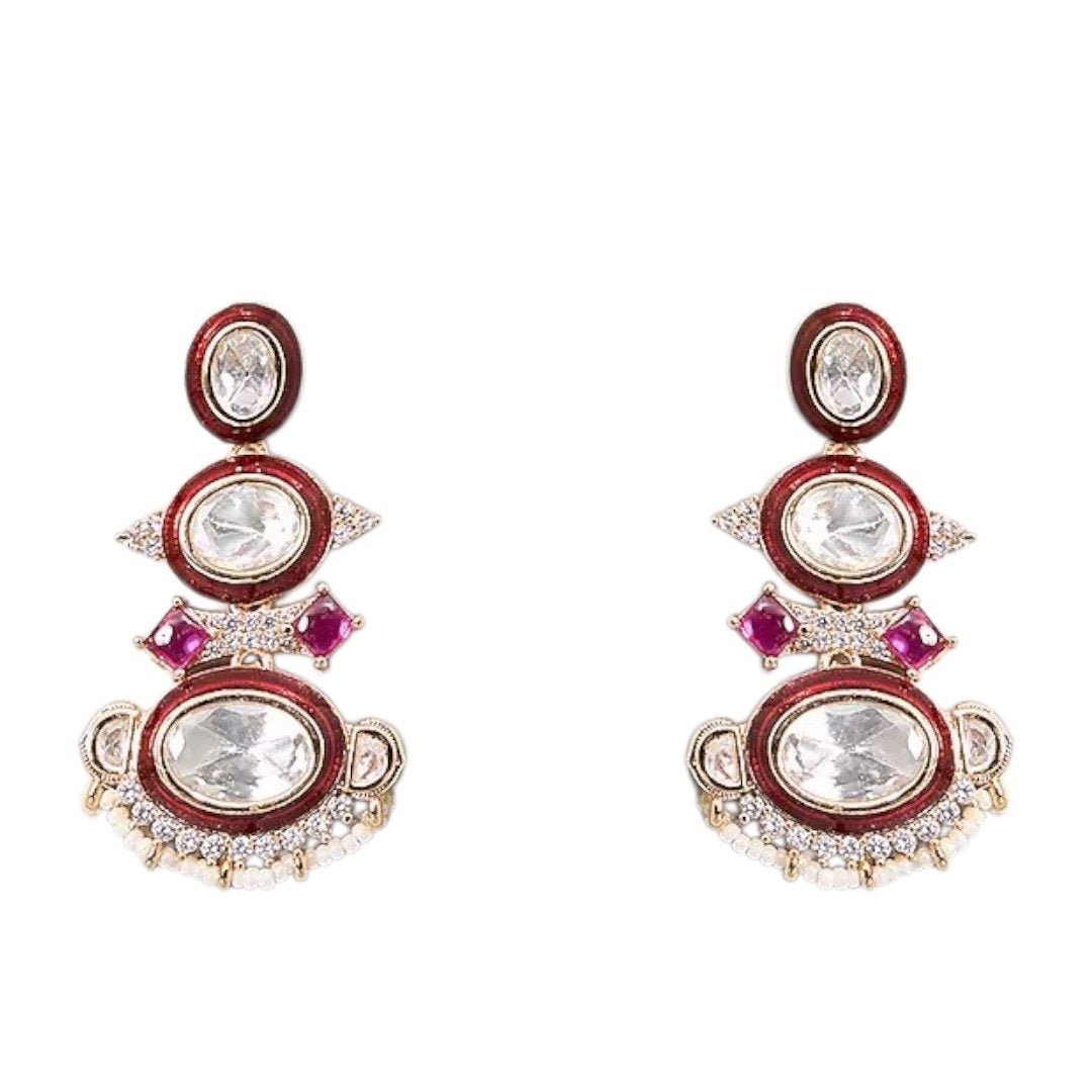Kundan & Ruby Stone Bridal Necklace Set with Matching Earrings - Auraa Trends - Necklace Set - - Auraa Trends - Gold - plated kundan and ruby stone bridal necklace set with matching earrings – traditional Indian wedding jewellery