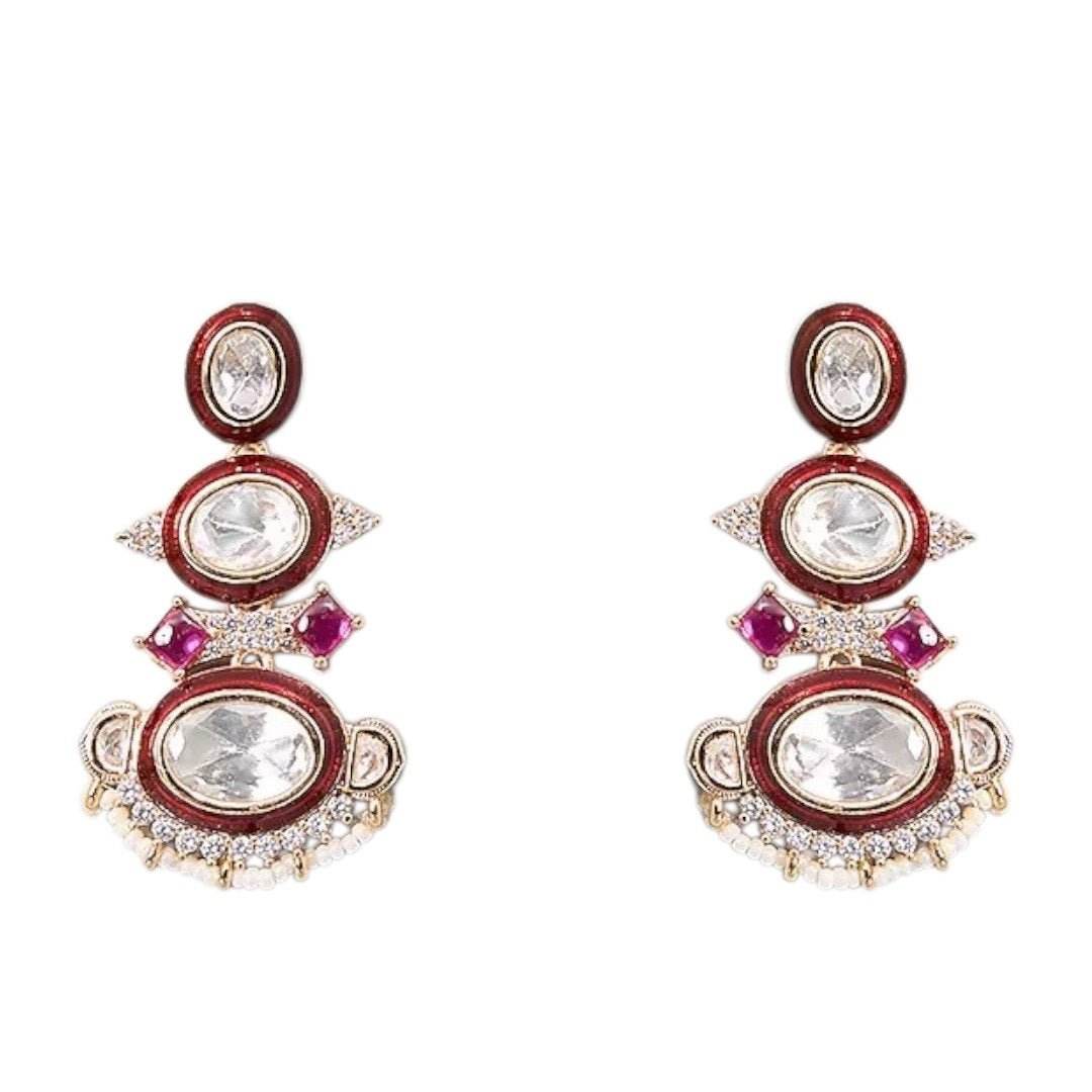 Kundan & Ruby Stone Bridal Necklace Set with Matching Earrings - Auraa Trends