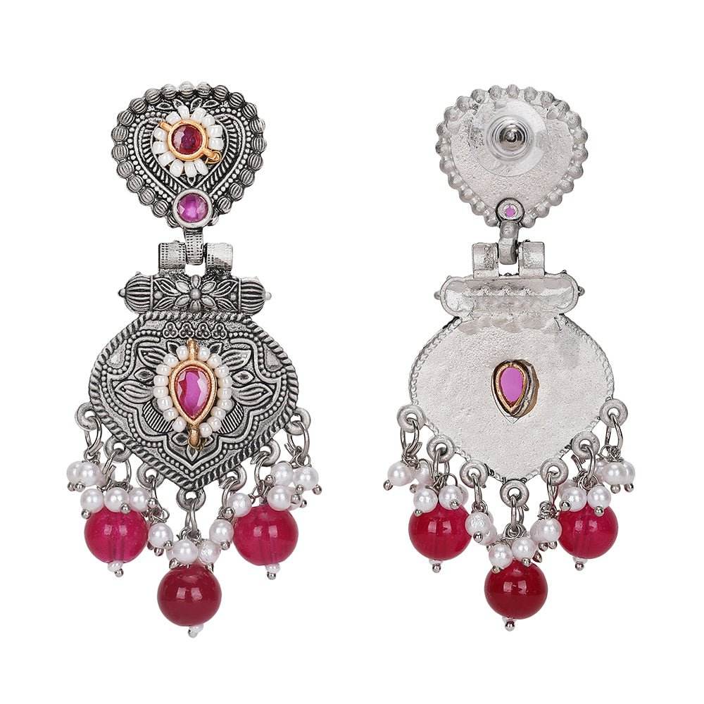 Kundan Stone Studded & Beaded Drop Earrings - Auraa Trends