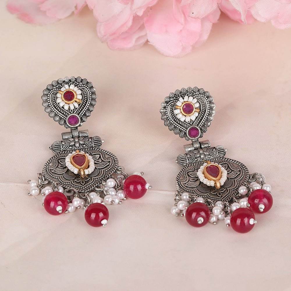 Kundan Stone Studded & Beaded Drop Earrings - Auraa Trends