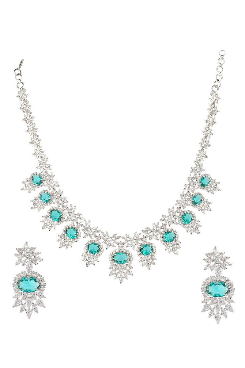 Light Green Necklace And Earrings Set - Auraa Trends