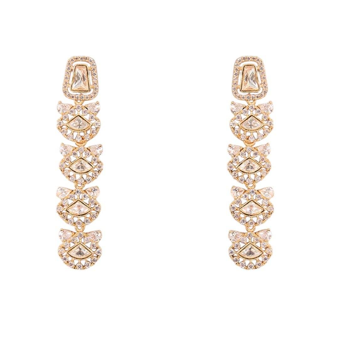 Lovely Champagne Gold Necklace Set with Stones - Auraa Trends