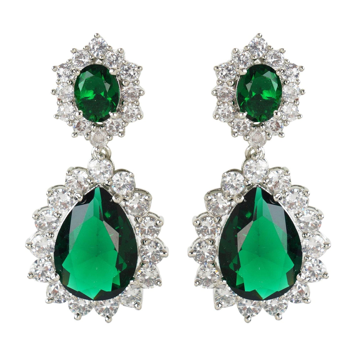 Luxurious Diamante & Emerald Choker Necklace Set - Auraa Trends