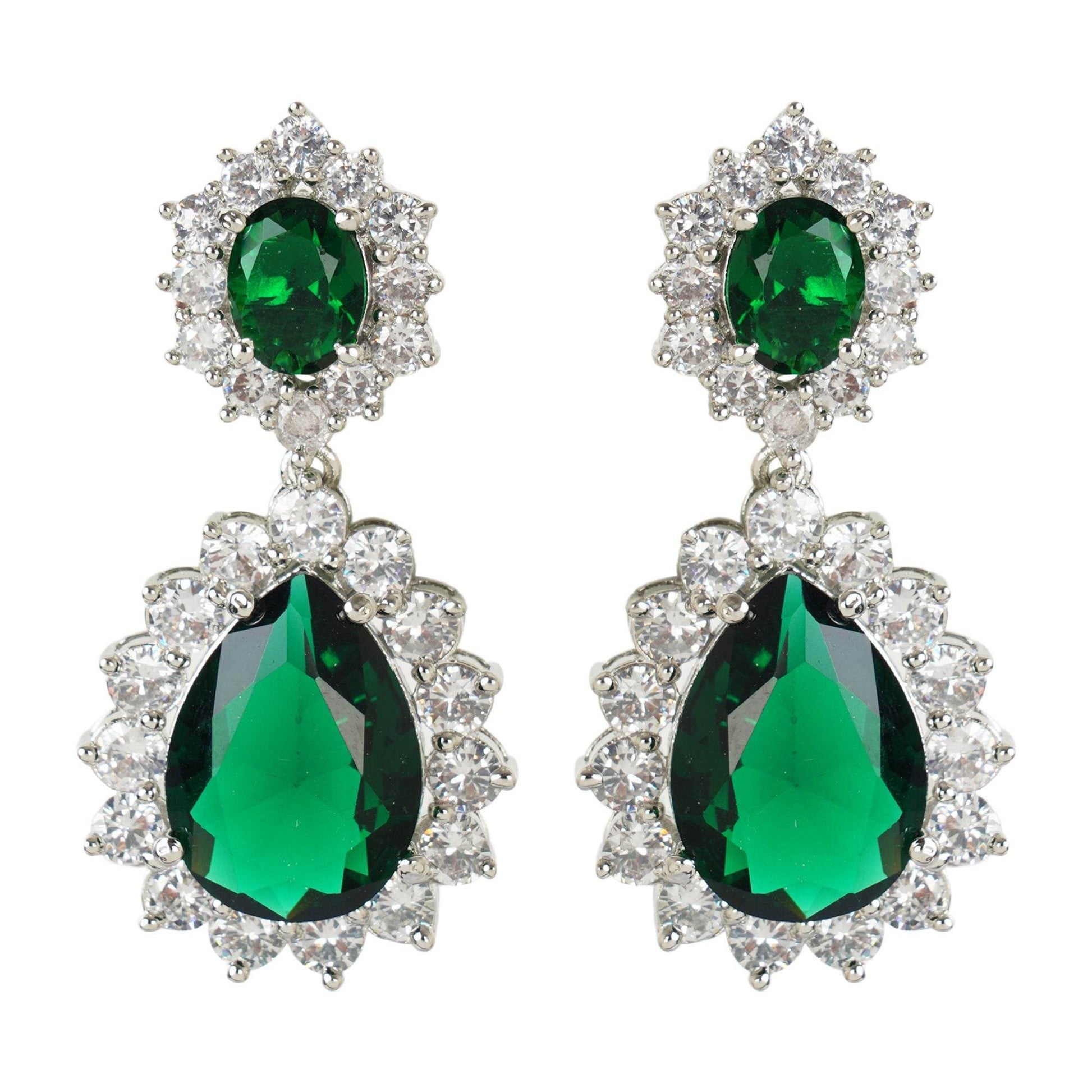 Luxurious Diamante & Emerald Choker Necklace Set - Auraa Trends