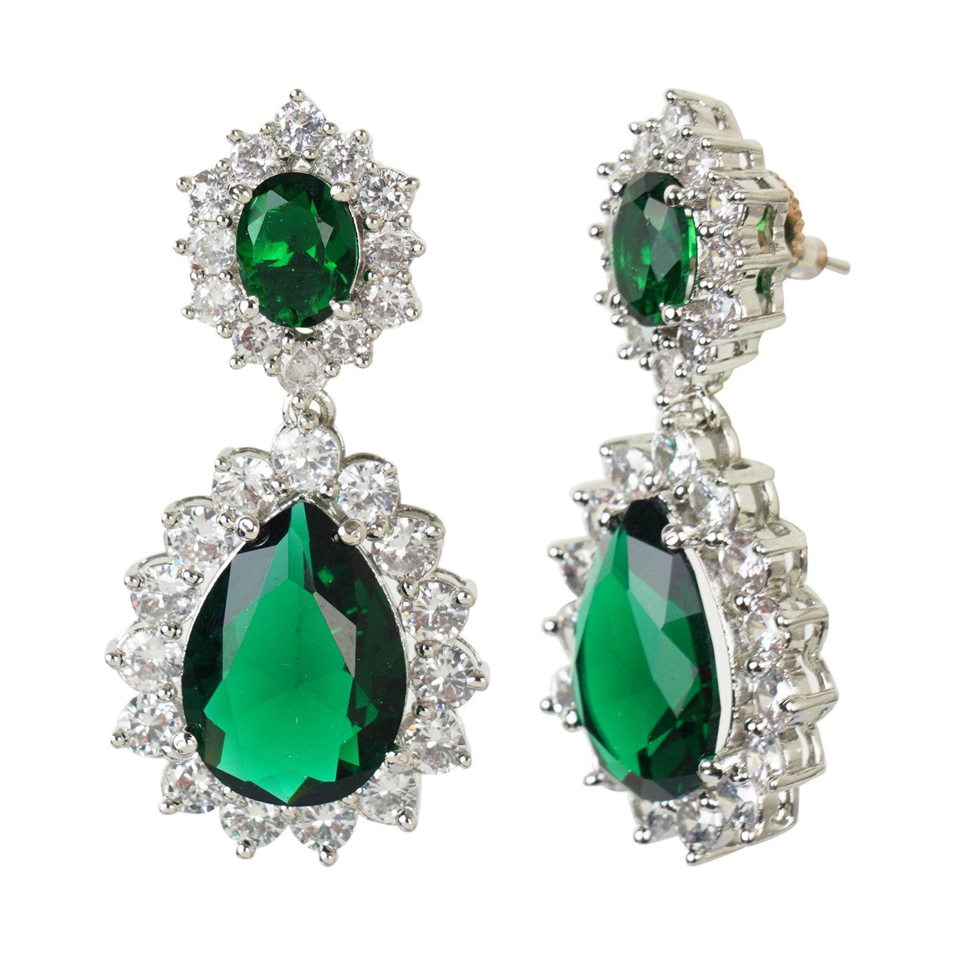 Luxurious Diamante & Emerald Choker Necklace Set - Auraa Trends