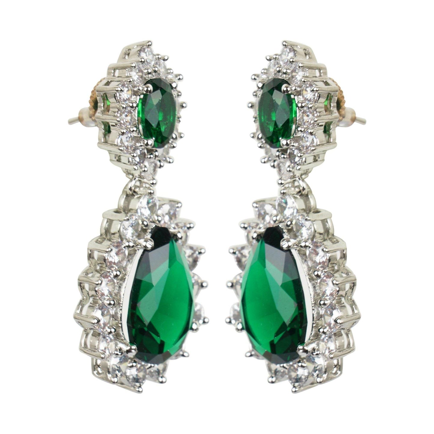 Luxurious Diamante & Emerald Choker Necklace Set - Auraa Trends