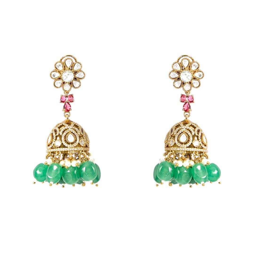 Luxurious Green and Pearl Jewelry Set for Bridal and Festive Occasions - Auraa Trends