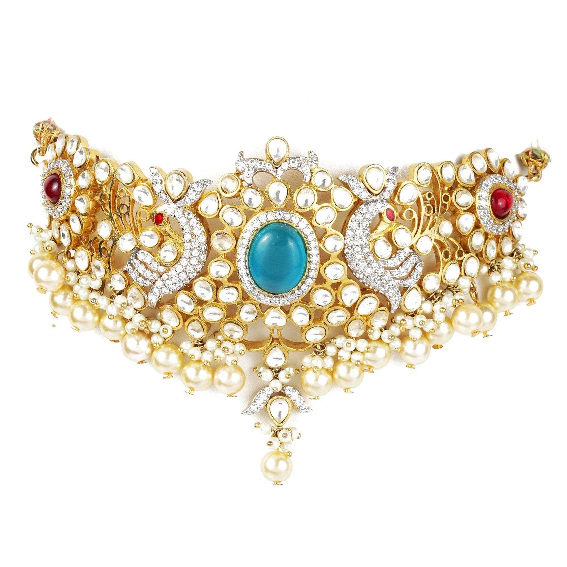 Luxurious Kundan and Diamonte Necklace Set - Auraa Trends