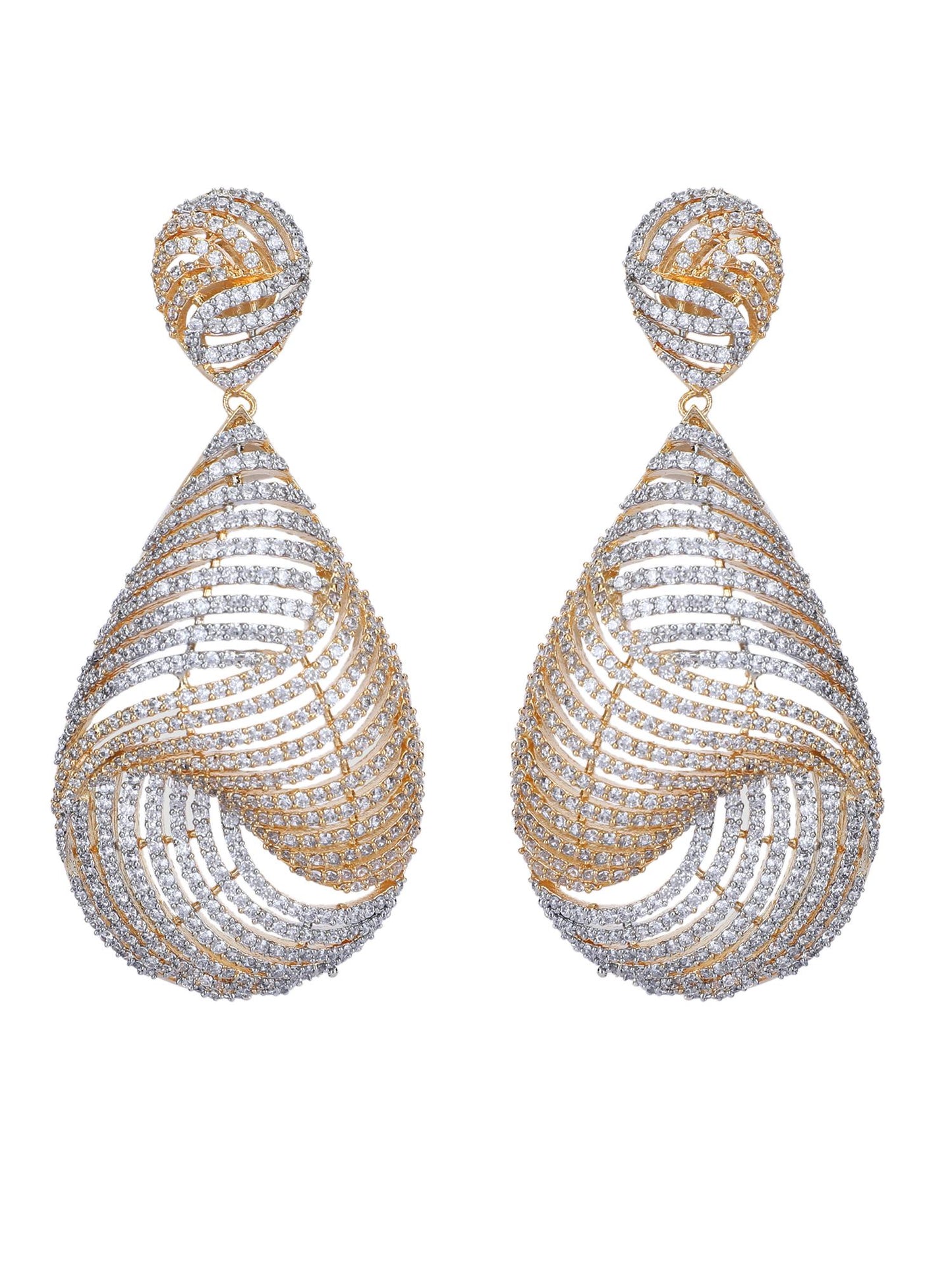 Luxurious Moissanite Studded Chandelier Earrings with Elegant Swirl Design - Auraa Trends - Chandelier Earrings