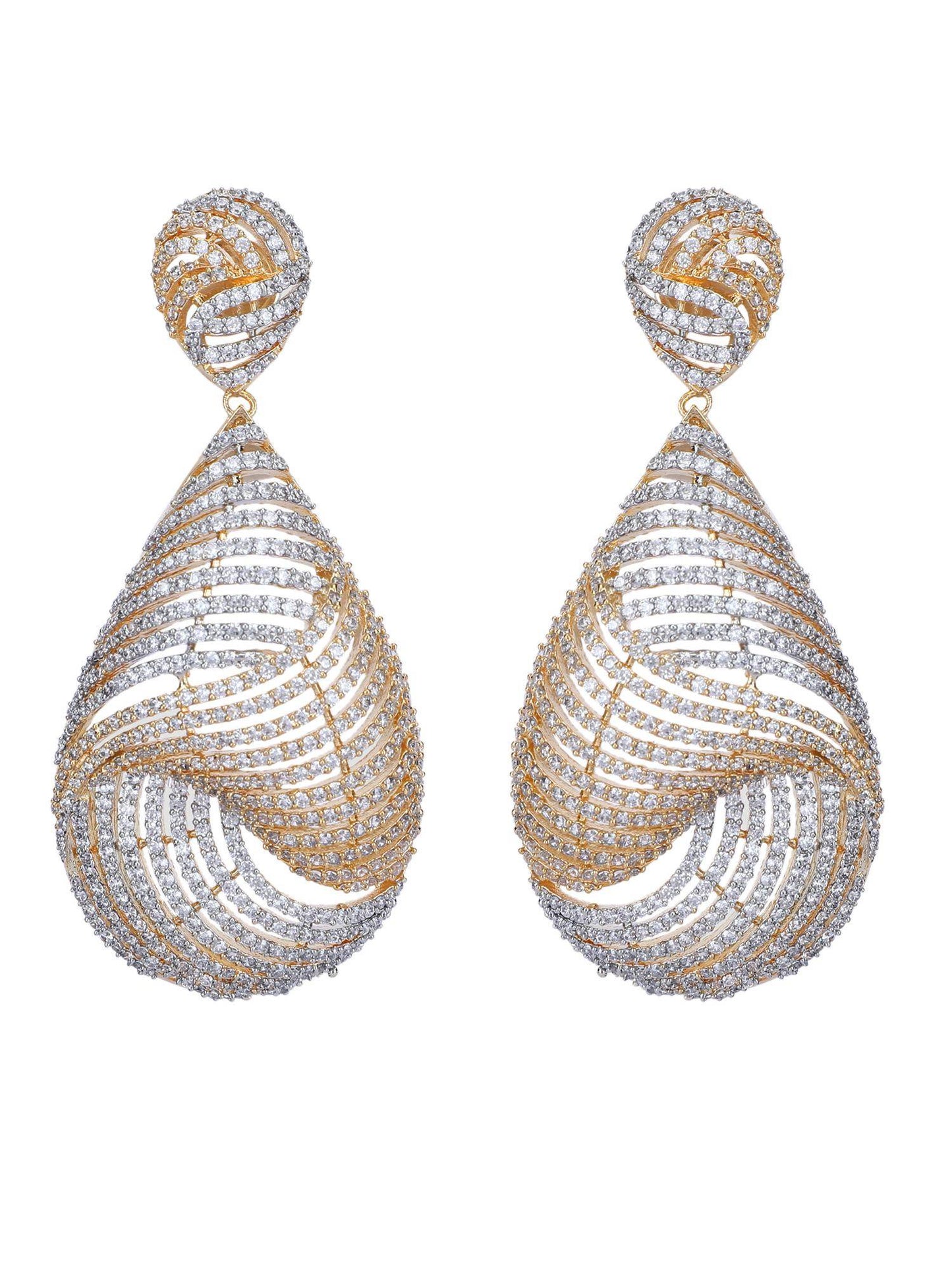 Luxurious Moissanite Studded Chandelier Earrings with Elegant Swirl Design - Auraa Trends