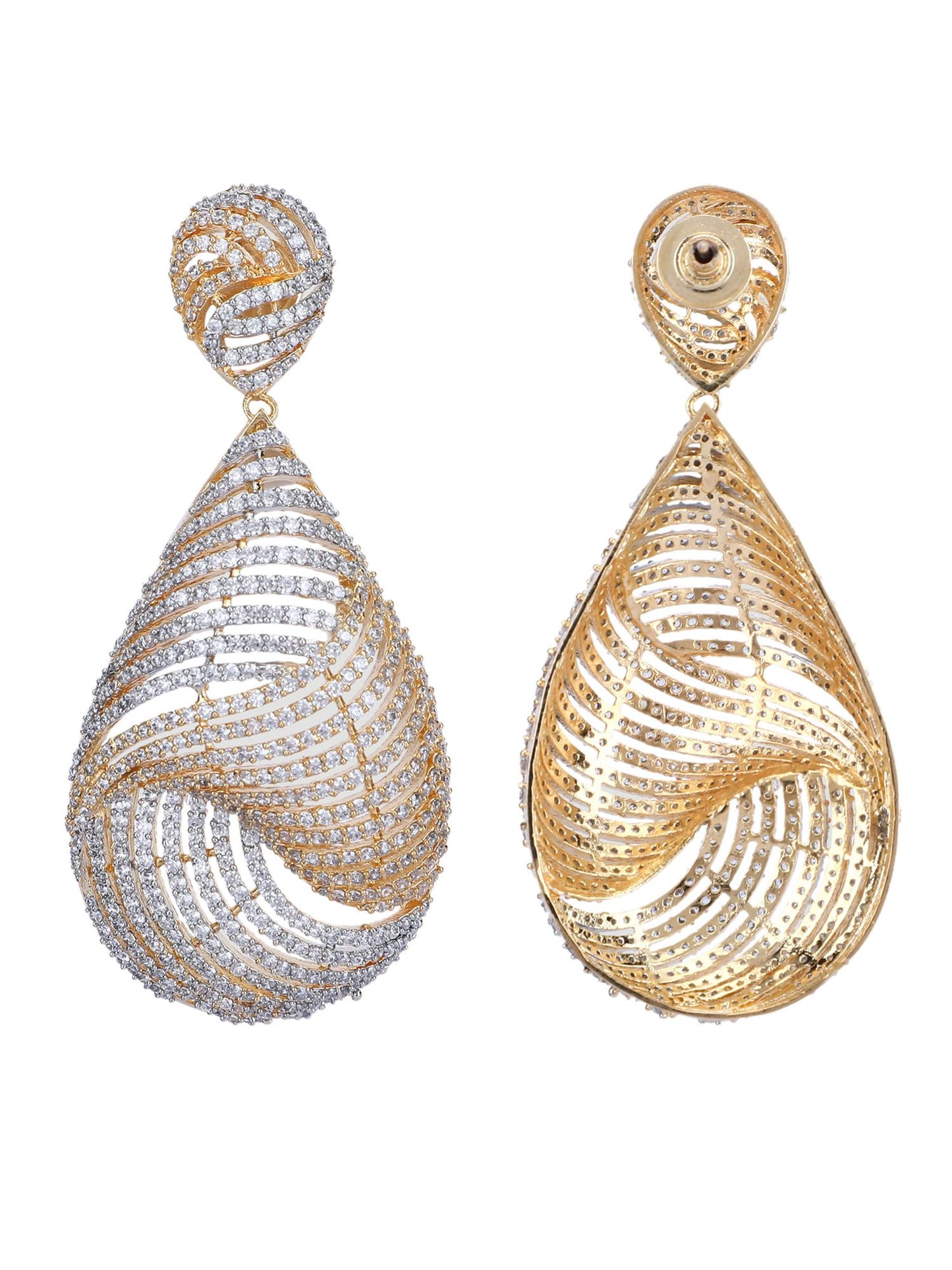 Luxurious Moissanite Studded Chandelier Earrings with Elegant Swirl Design - Auraa Trends - Chandelier Earrings