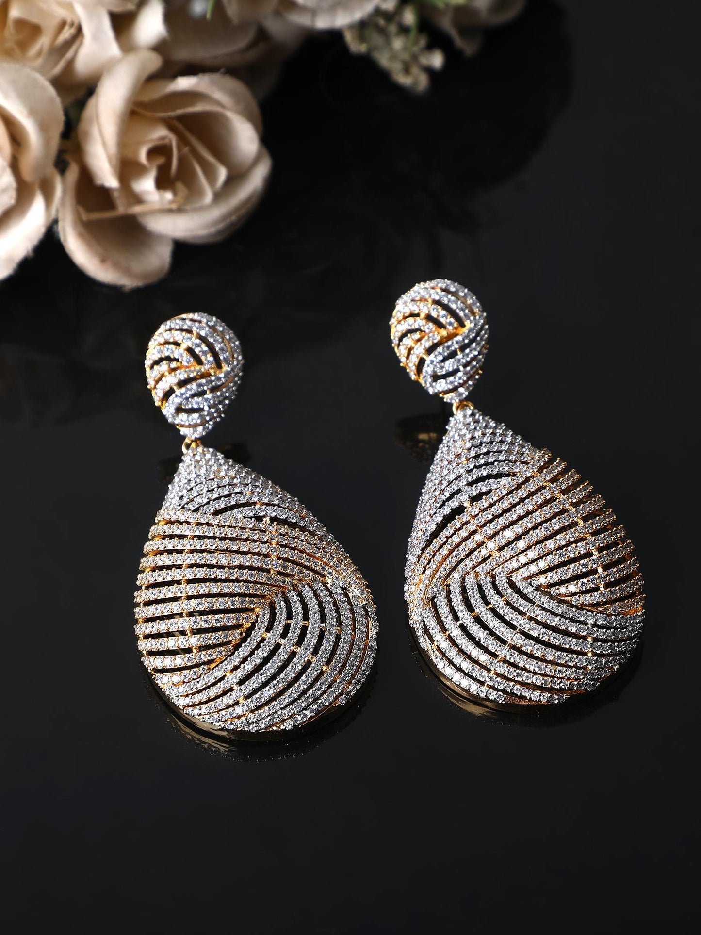 Luxurious Moissanite Studded Chandelier Earrings with Elegant Swirl Design - Auraa Trends - Chandelier Earrings
