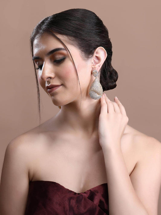 Luxurious Moissanite Studded Chandelier Earrings with Elegant Swirl Design - Auraa Trends