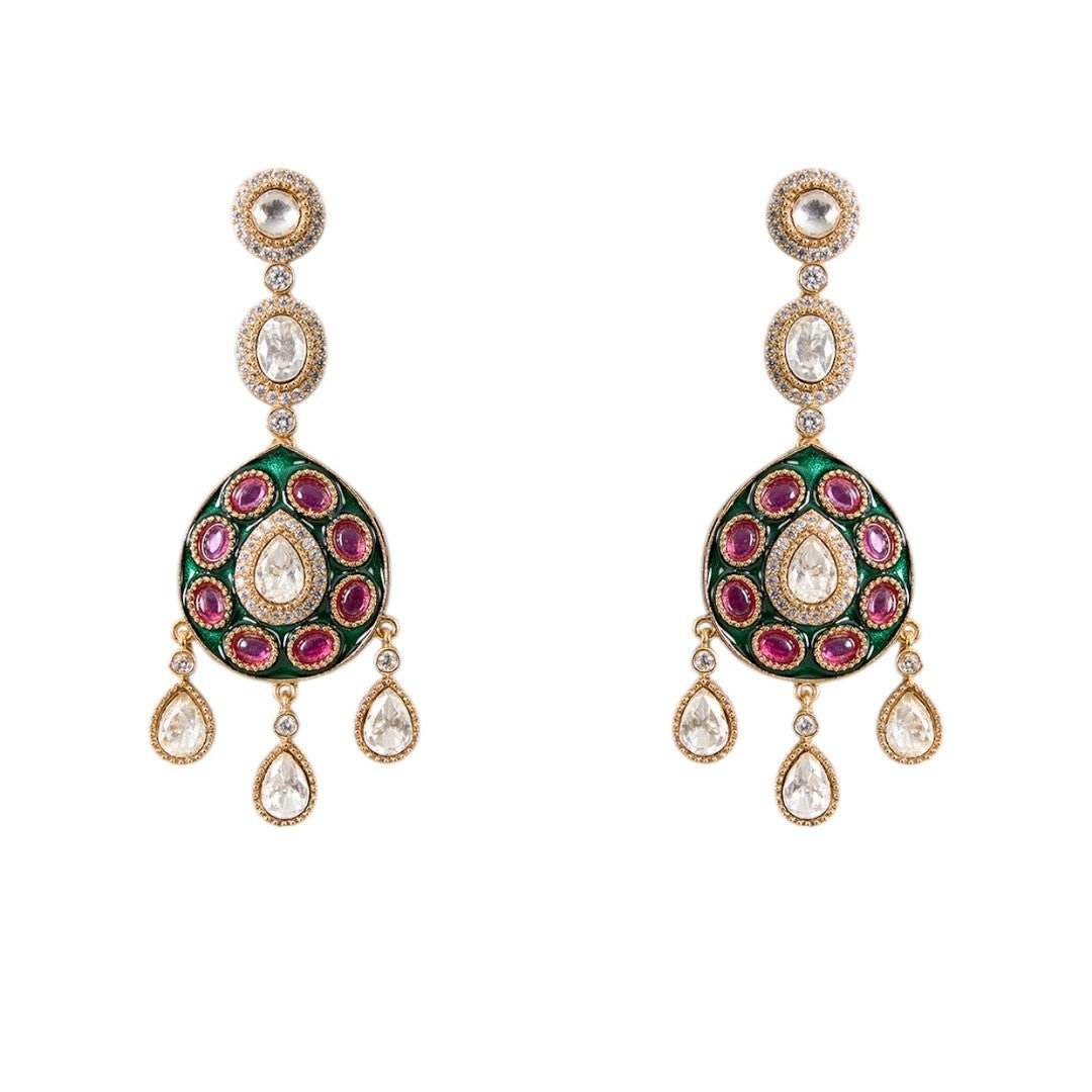 Luxurious Multi-Layered Pearl Necklace with Colorful Gemstones and Matching Earrings Set - Auraa Trends