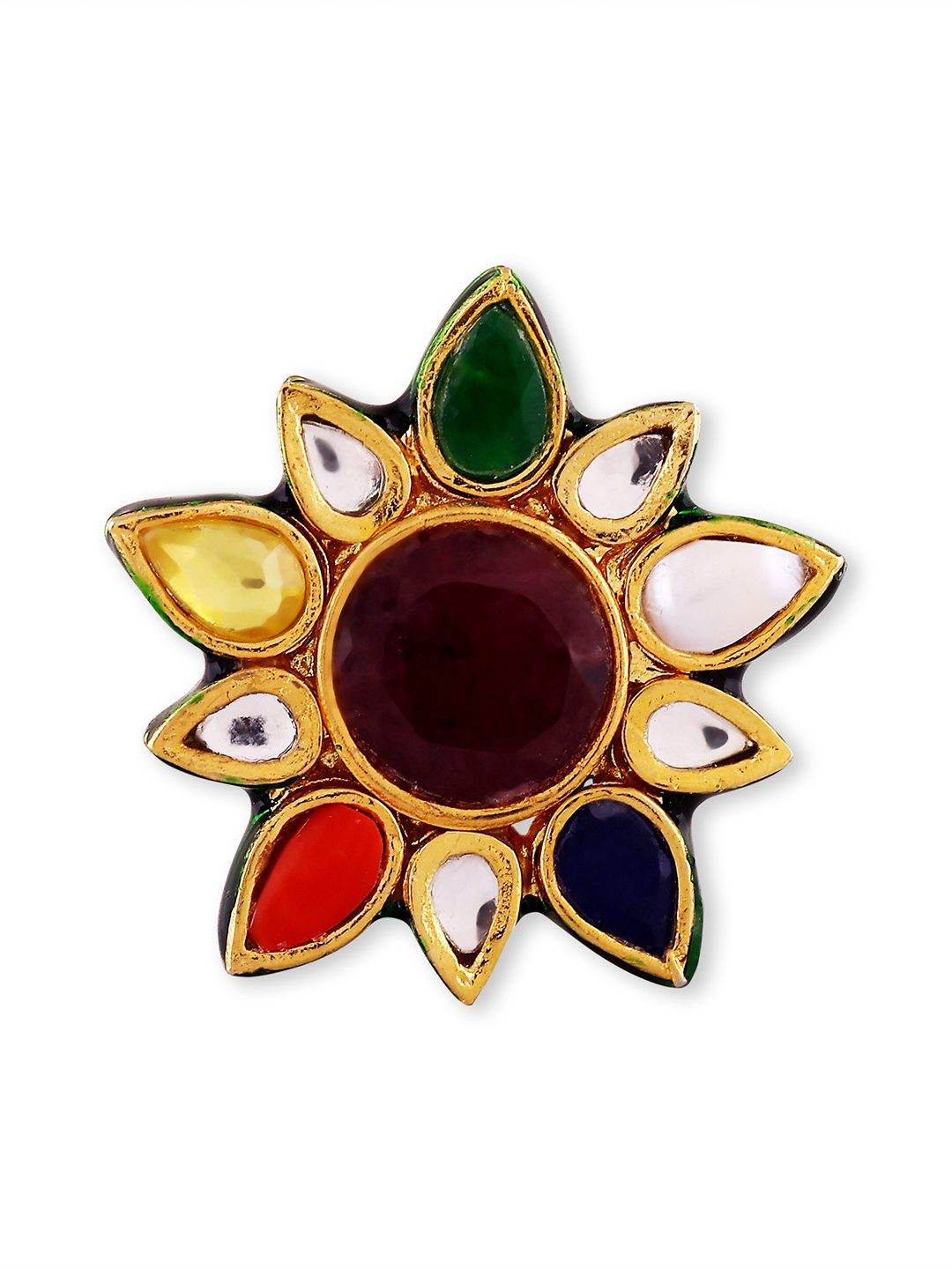 Luxurious Sterling Silver Gold Plated Kundan Multicolor Ring - Auraa Trends